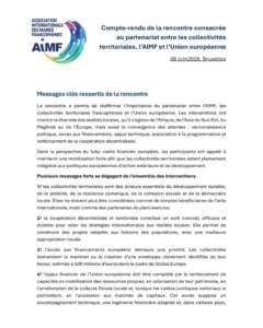 Compte-rendu AIMF Union européenne Bruxelles 2026 sur le partenariat avec les collectivités territoriales